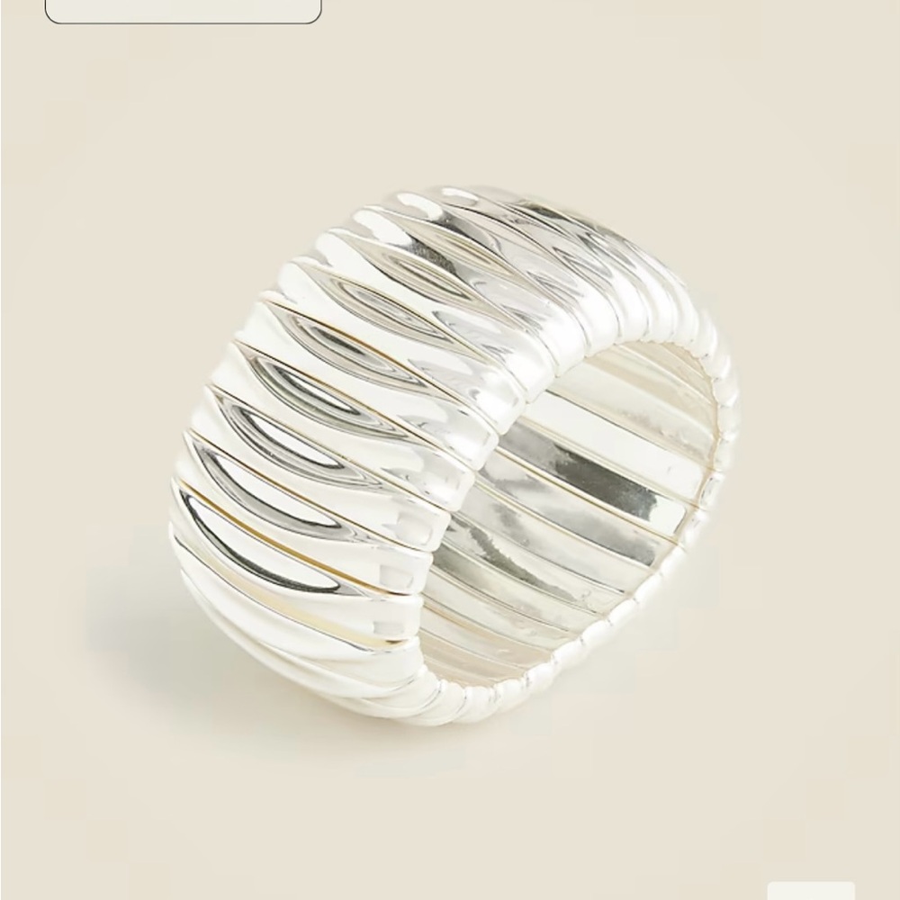 J Crew wide silver cuff link stretch bracelet NWT